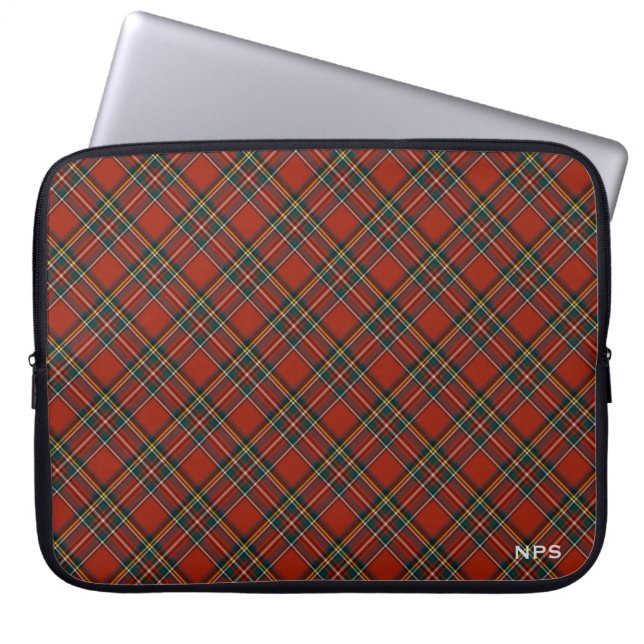 Capa Para Notebook Real Família Stewart Tartan Red Xadrez Monograma (Frente)