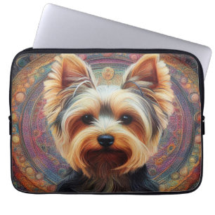 Capa Para Notebook Realista Yorkshire Terrier Dog Fronteira Colorida