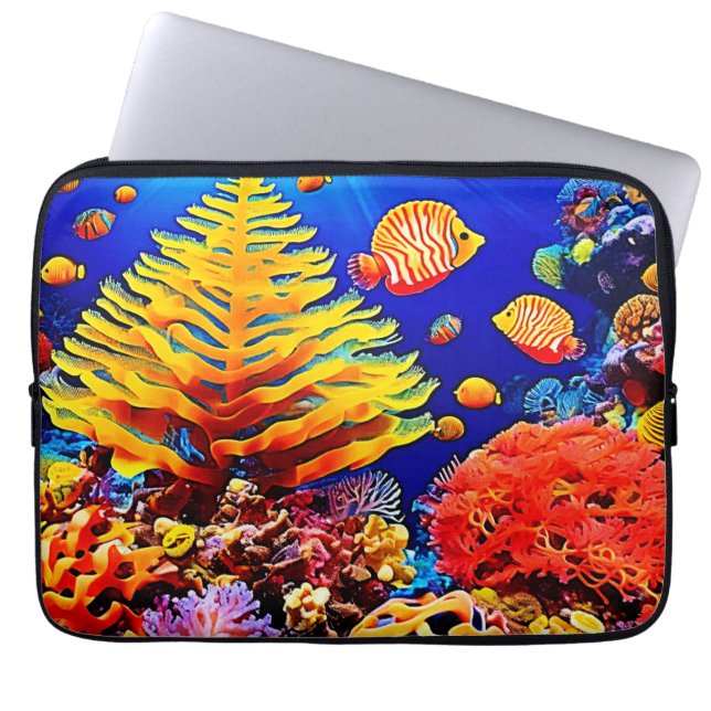 Capa Para Notebook Recife de Peixes Tropicais submarinos (Frente)