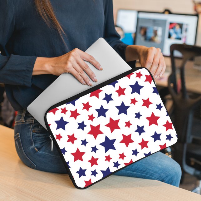 Capa Para Notebook Red and Blue Stars, 4th of July, White Background (Criador carregado)