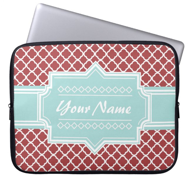 Capa Para Notebook Red and Mint Quatrefoil Personalizado (Frente)