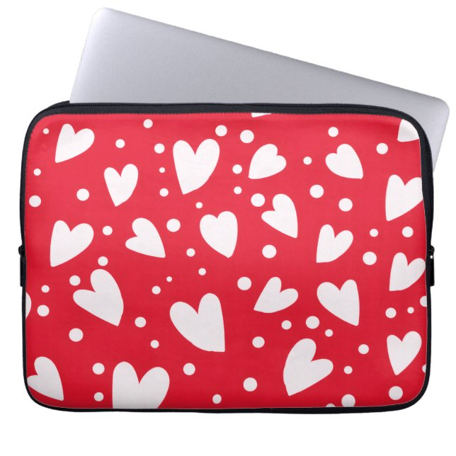 Capa Para Notebook Red and White Heart Pattern | Cute Valentine Love  (Frente)