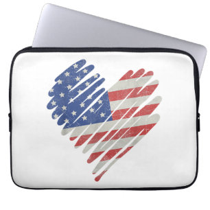 Capa Para Notebook Red Flag Heart Red White Cute 4 de julho