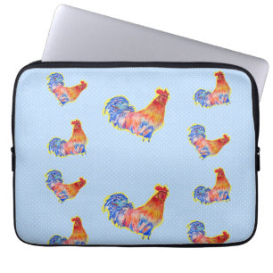 Capa Para Notebook Red Funny Rooster Cockerel Pontos Azul e Branco