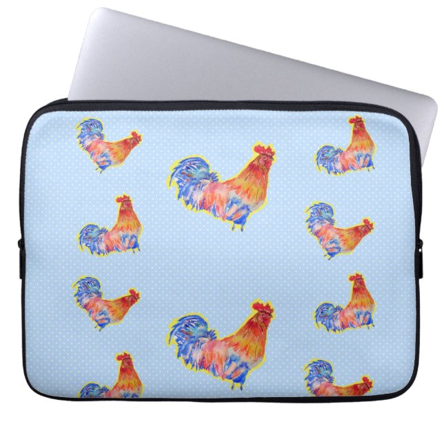 Capa Para Notebook Red Funny Rooster Cockerel Pontos Azul e Branco (Frente)