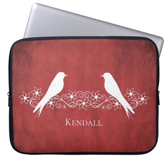 Capa Para Notebook Red Lovebird Floral Vine Bolsa de laptop (Frente)