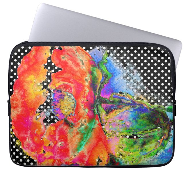 Capa Para Notebook Red Poppy preto e branco pontos de polca (Frente)