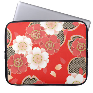 Capa Para Notebook Red & White Sakura Japonês Kimono