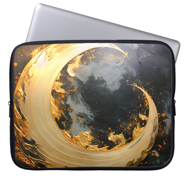 Capa Para Notebook Redemoinho Abstrato Moderno Ouro Preto Lua (Frente)