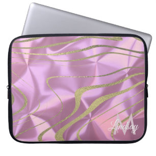 Capa Para Notebook Redemoinho de Faux Dourado Rosa Monogramado