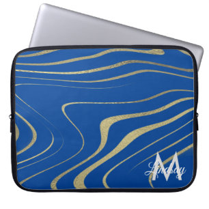 Capa Para Notebook Redemoinho de Folha de Ouro Azul Monogramado