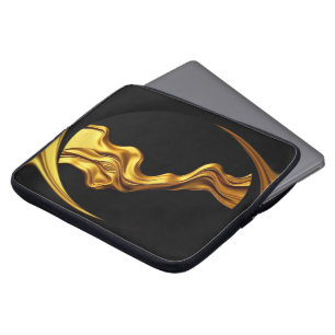 Capa Para Notebook Redemoinho Opulento Líquido Ouro Preto Monocromáti