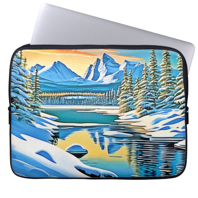 Capa Para Notebook Reflexão de Montanha Snowy (Frente)