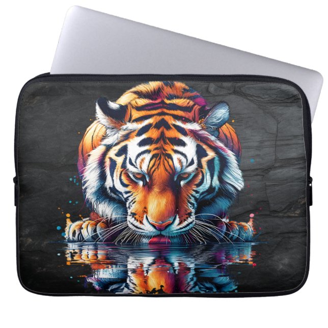 Capa Para Notebook Reflexo do Tigre Bebendo Água (Frente)