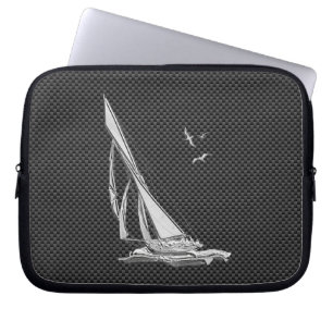 Capa Para Notebook Regata de prata do veleiro na fibra do carbono
