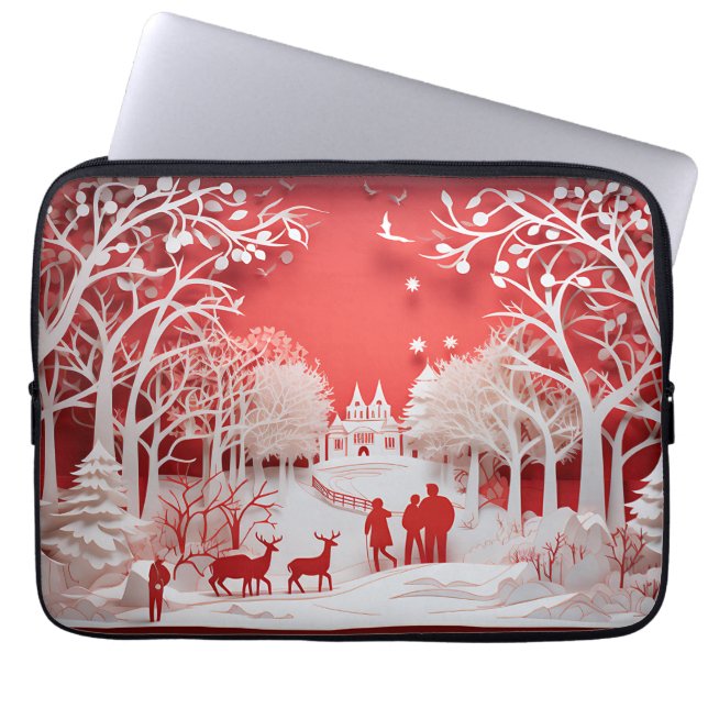 Capa Para Notebook Reindeers 3D e Pessoas na aldeia (Frente)