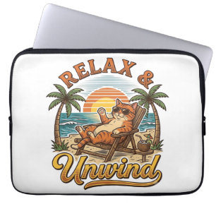Capa Para Notebook Relaxar & Descontrair Gato de Praia Design de Grav