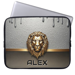 Capa Para Notebook Relevo de Leão Dourado com Textura Metálica 🦁