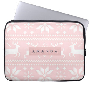 Capa Para Notebook Rena Nórdica Rosa Pastel Personalizada