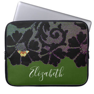 Capa Para Notebook Renda preta com borboleta em manga de neoprene ver