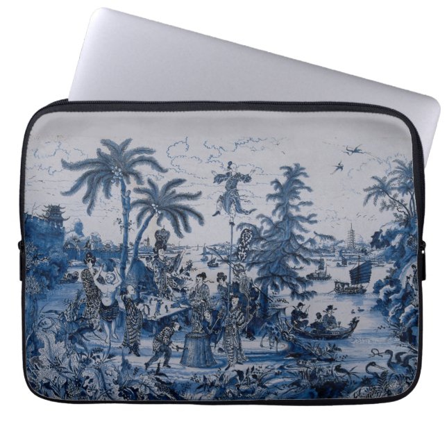 Capa Para Notebook Repro Chinoiserie Delft Blue e White Azulejo (Frente)