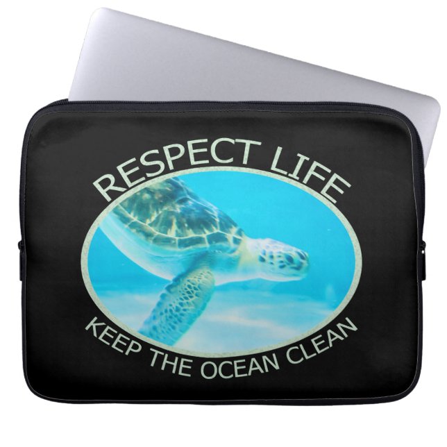 Capa Para Notebook Respeite a vida, mantenha o oceano limpo (Frente)