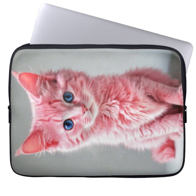 Capa Para Notebook Retrato de Foto de Gato Rosa (Frente)
