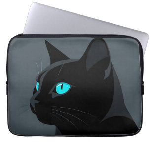 Capa Para Notebook Retrato de Gato Preto com Olhos Azuis