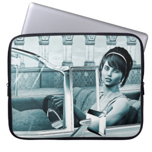 Capa Para Notebook Retrato de Mulher Glamour Azul Vintage
