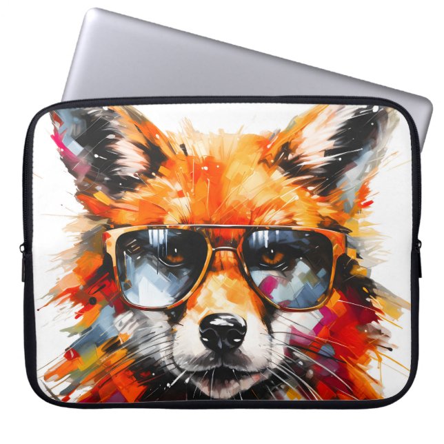 Capa Para Notebook Retrato de óculos de sol de raposa animal abstrato (Frente)