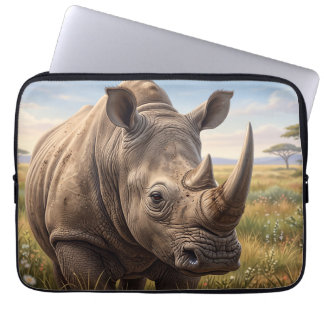 Capa Para Notebook Retrato de Rinoceronte Selvagem em Primeiro Plano