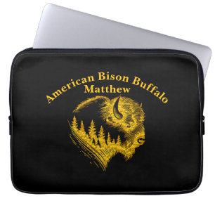 Capa Para Notebook Retrato Dourado de Bison com Design de Silhouette