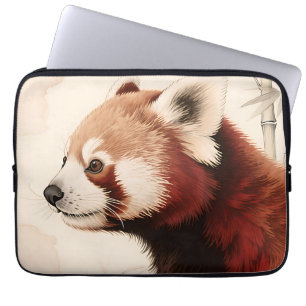 Capa Para Notebook Retrato em Aquarela do Panda Vermelho com Bambu