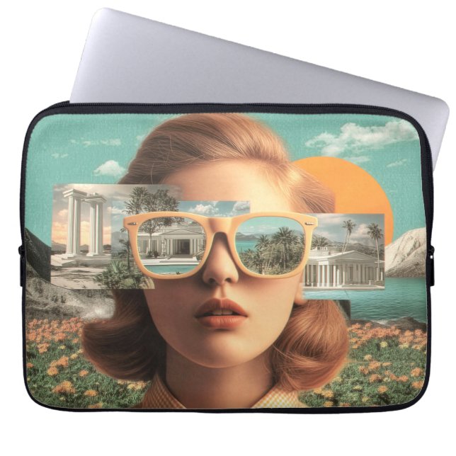 Capa Para Notebook Retrato feminino surreal com óculos de sol retrô (Frente)