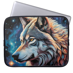 Capa Para Notebook Retrato Noturno da cinza Wolf Starry