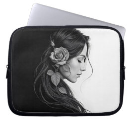 Capa Para Notebook Retrato preto e branco da bela arte feminina