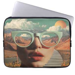 Capa Para Notebook Retrato Surrealista com Óculos Refletindo o Desert