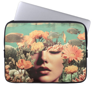 Capa Para Notebook Retrato Surrealista Subaquático Com Flores de Cora