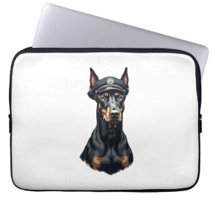 Capa Para Notebook Retrato Vintage de Cão Policial Doberman Preto e B
