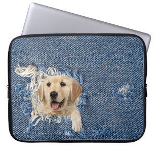 Capa Para Notebook Retriever de ouro no Buraco Denim