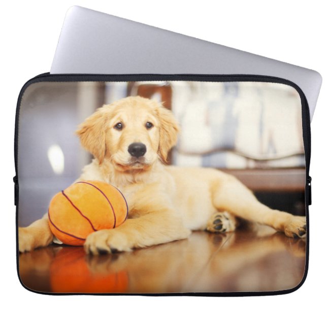 Capa Para Notebook Retriever Ouro Com Brinquedo De Basquete (Frente)