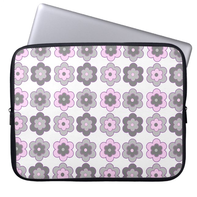 Capa Para Notebook Retro Bubble Flowers (Pink and Grey) Pattern (Frente)