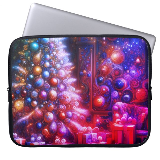 Capa Para Notebook Retro Decorated Christmas Tree on Electronics Bag (Frente)