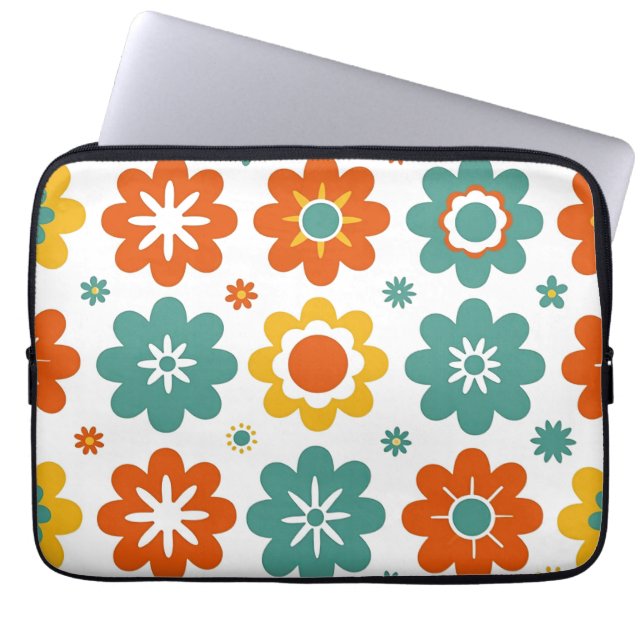 Capa Para Notebook Retro Geométrico Flor do Poder Boho dos Anos 70 (Frente)