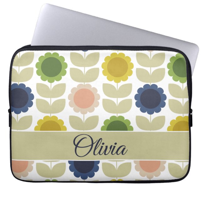 Capa Para Notebook Retro Groovy Summer Flowers Stems (Frente)