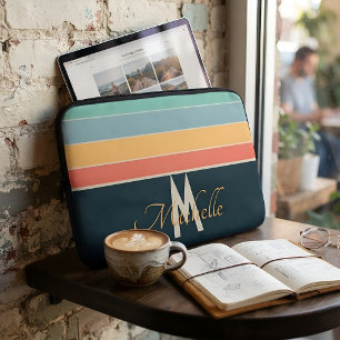 Capa Para Notebook Retro Personalizado Anos 70 Monograma Coral Verde-