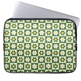 Capa Para Notebook Retro Sage Green and Cream Daisy Checkerboard 