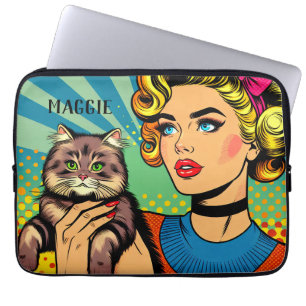 Capa Para Notebook Retro Senhora e Gato Personalizado