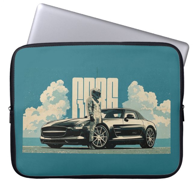 Capa Para Notebook Retro SLS Supercarro Gráfico do Piloto de Corrida  (Frente)