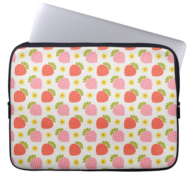 Capa Para Notebook Retro Strawberry e Daisy Pattern (Frente)